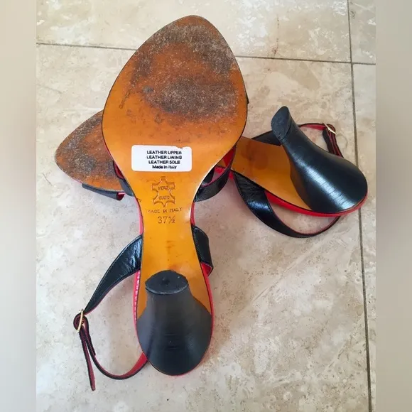 Giancarlo Paoli Black Leather Slingback Sandals, Size 37.5
