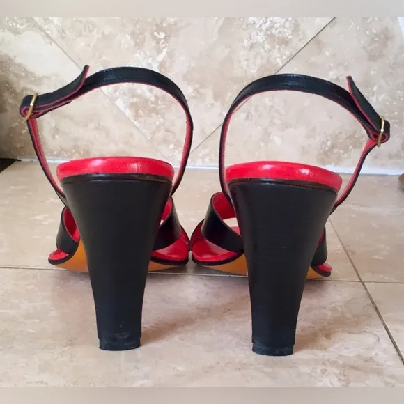 Giancarlo Paoli Black Leather Slingback Sandals, Size 37.5
