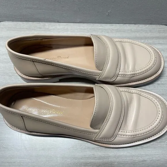 Gianvito Rossi Loafers Women 37.5 Beige Leather Minimalist Argo Leather Whimsy