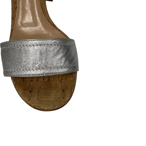 Gianvito Rossi Silver Sandals with Cork Heel and Ankle Strap Design