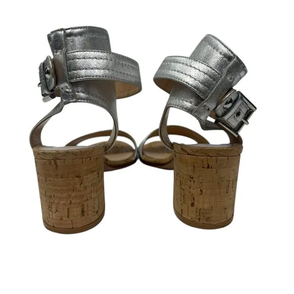 Gianvito Rossi Silver Sandals with Cork Heel and Ankle Strap Design