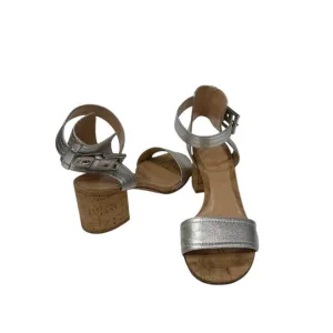 Gianvito Rossi Silver Sandals with Cork Heel and Ankle Strap Design