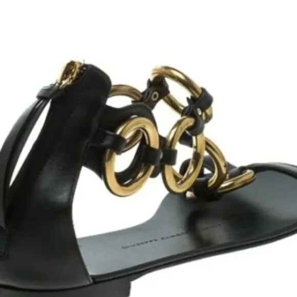 Giuseppe Zanotti Gold Chain Leather flat sandals