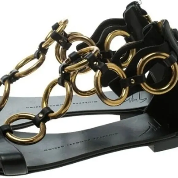 Giuseppe Zanotti Gold Chain Leather flat sandals