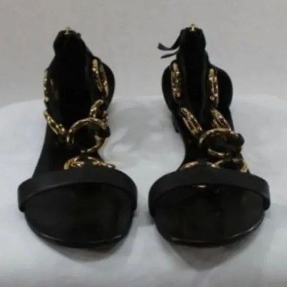 Giuseppe Zanotti Gold Chain Leather flat sandals