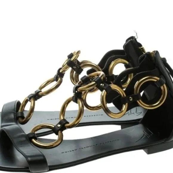 Giuseppe Zanotti Gold Chain Leather flat sandals