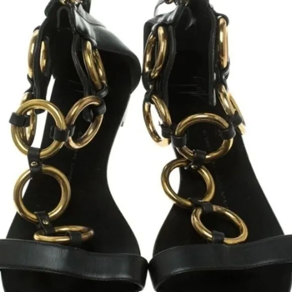 Giuseppe Zanotti Gold Chain Leather flat sandals