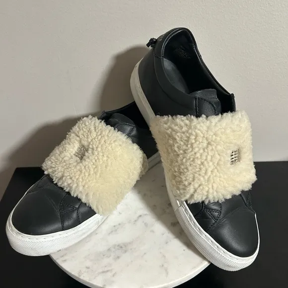 Givenchy Urban Street Leather Slip on Sneakers shearling women Size 38