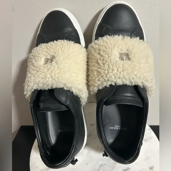 Givenchy Urban Street Leather Slip on Sneakers shearling women Size 38