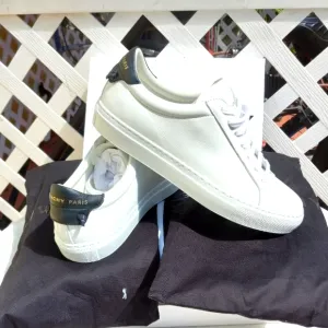 GIVENCHY URBAN STREET LEATHER SNEAKERS WHITE &amp; Black SZ 37