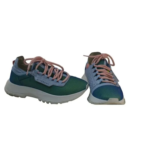 Givenchy Urban Street Sneakers Blue/Green Mesh &amp; Leather Women's Size 38- LT3200