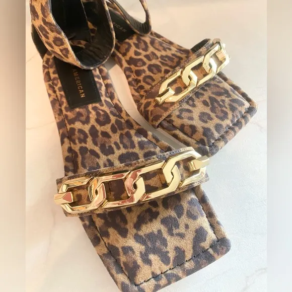 Good American Ankle Strap Sandals Leopard size 7.5