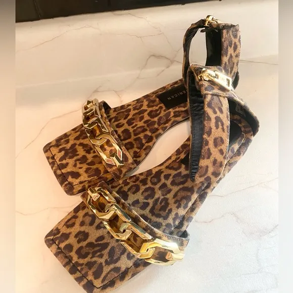 Good American Ankle Strap Sandals Leopard size 7.5