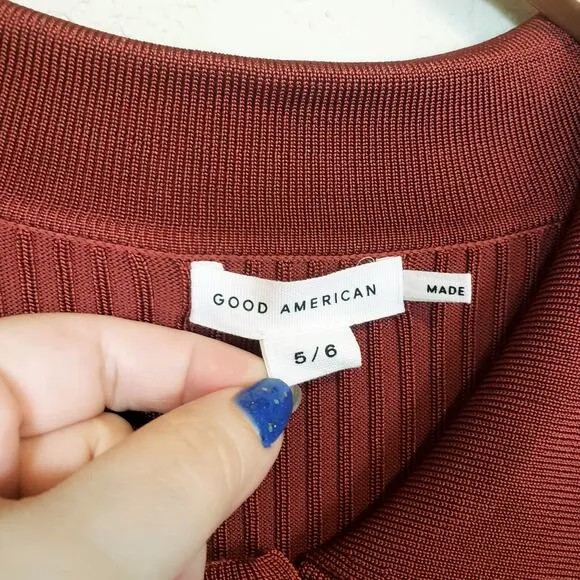 Good American Ribbed Button Detail Long Sleeve Midi Dress Plus 2x 3x