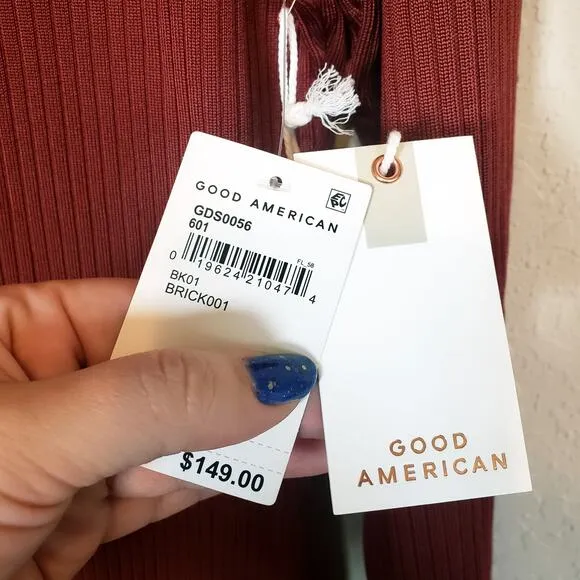 Good American Ribbed Button Detail Long Sleeve Midi Dress Plus 2x 3x
