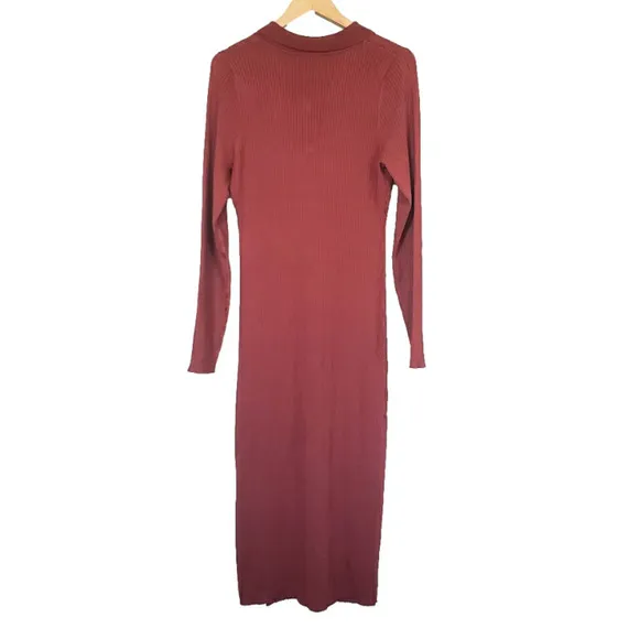 Good American Ribbed Button Detail Long Sleeve Midi Dress Plus 2x 3x