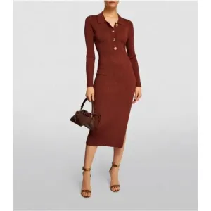 Good American Ribbed Button Detail Long Sleeve Midi Dress Plus 2x 3x