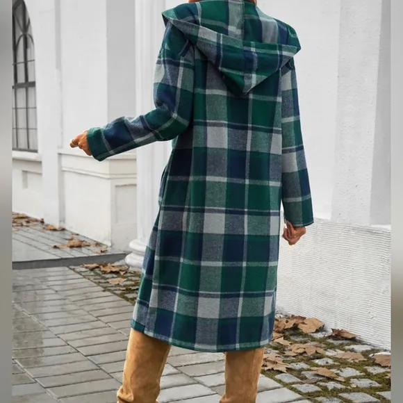 Green Plaid Whisper Hooded Coat