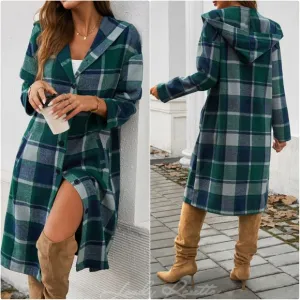 Green Plaid Whisper Hooded Coat