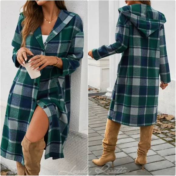Green Plaid Whisper Hooded Coat