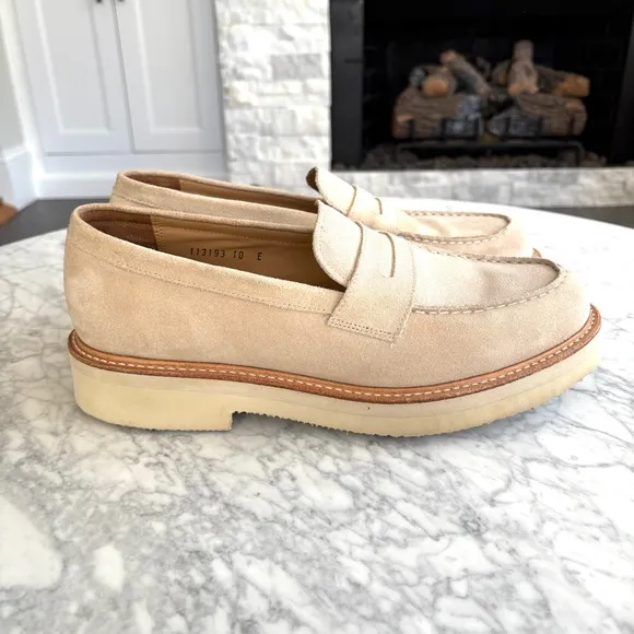 Grenson Peter Mens Suede Leather Loafers Slip On Neutral Ivory Beige Size 10