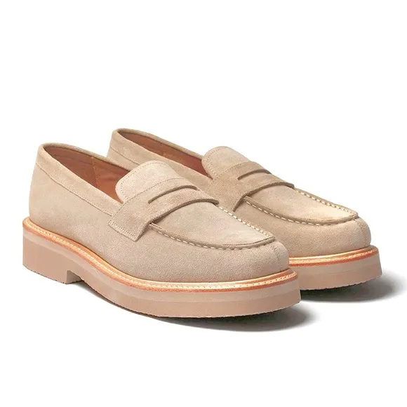 Grenson Peter Mens Suede Leather Loafers Slip On Neutral Ivory Beige Size 10