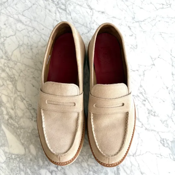 Grenson Peter Mens Suede Leather Loafers Slip On Neutral Ivory Beige Size 10