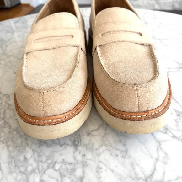 Grenson Peter Mens Suede Leather Loafers Slip On Neutral Ivory Beige Size 10