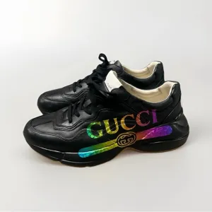 Gucci Black Sneakers with Rainbow Logo