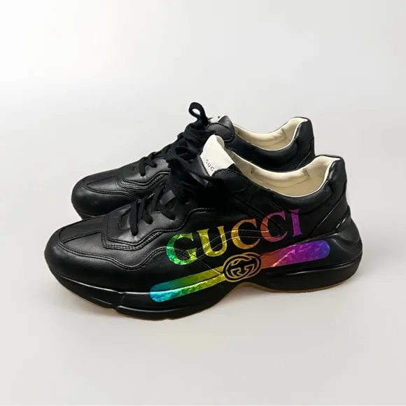 Gucci Black Sneakers with Rainbow Logo