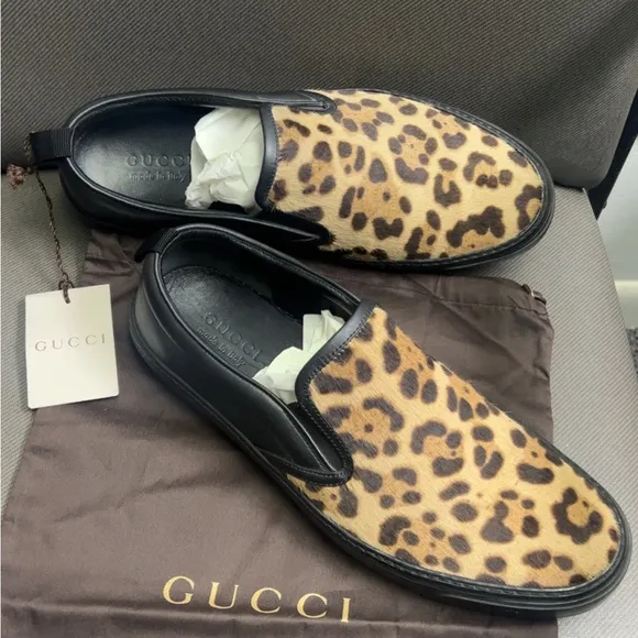 Gucci Leopard Print Pony Hair Slip-On Sneakers