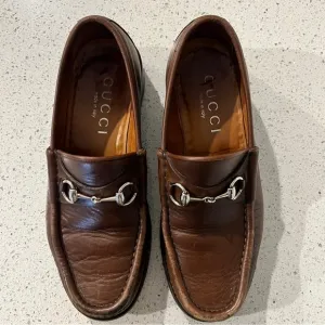 GUCCI Men’s 'Horsebit' Brown Leather Loafers Size 8.5 Gender Neutral