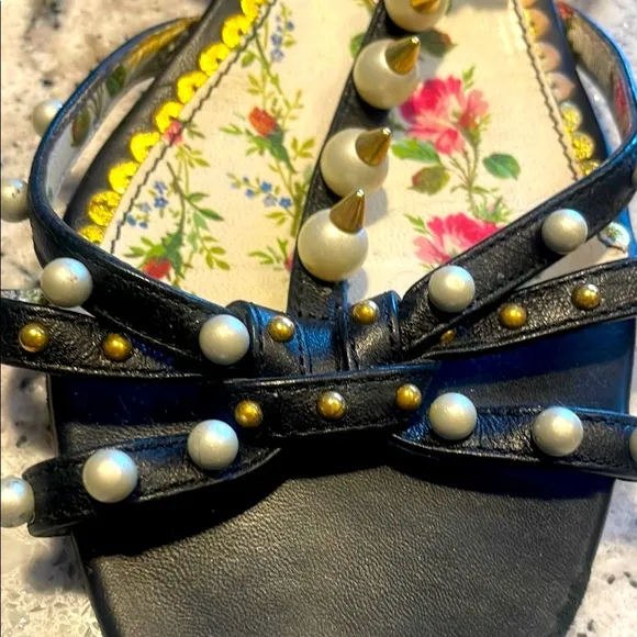 Gucci Pearl and stud Embellished Women's T strap sandals