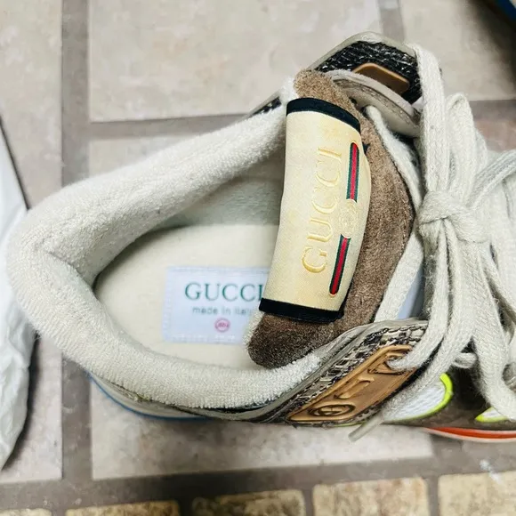 GUCCI Suede Calfskin Multicolor Sneakers with Snake Print Accents