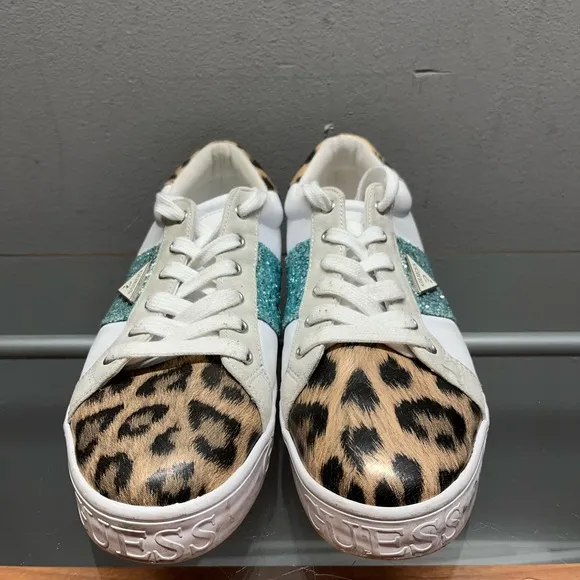 Guess Leopard Print Sneakers with Glitter Accent