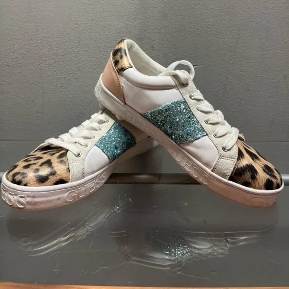 Guess Leopard Print Sneakers with Glitter Accent