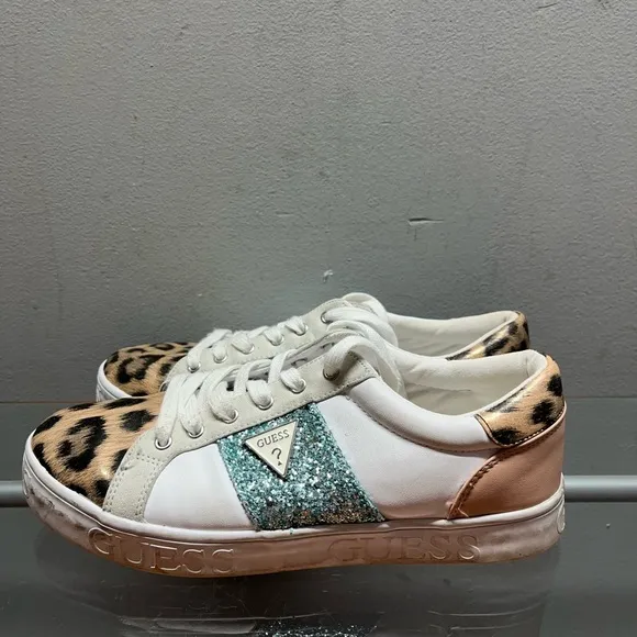 Guess Leopard Print Sneakers with Glitter Accent