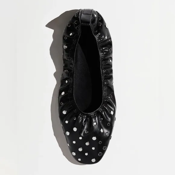 H&amp;M black faux leather stud ballet flats ruched silver studded detail