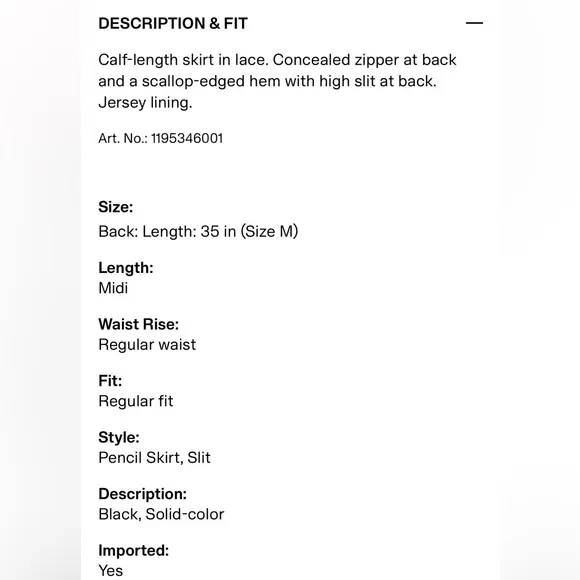 H&amp;M black lace midi skirt, it’s black lining