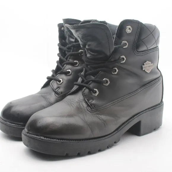 Harley Davidson Biker Moto Combat Boots Black Leather Women's Size 10