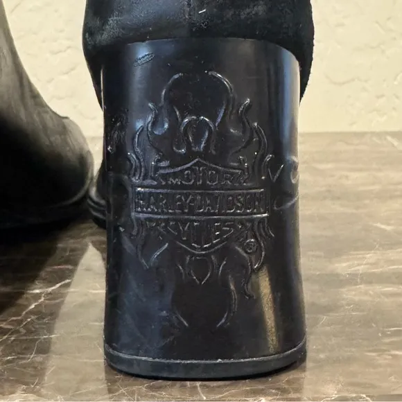Harley Davidson Leather and Suede Flame Moto Boots