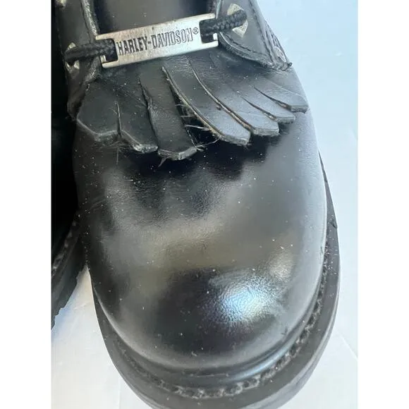Harley Davidson Men’s Black Leather Combat Tassel Biker Lace Up Zip Boots 12/13