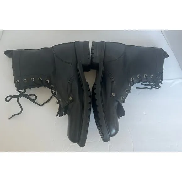 Harley Davidson Men’s Black Leather Combat Tassel Biker Lace Up Zip Boots 12/13