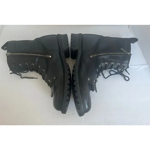 Harley Davidson Men’s Black Leather Combat Tassel Biker Lace Up Zip Boots 12/13