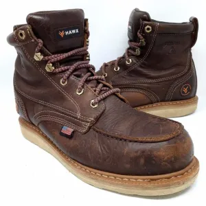 Hawx Made in USA Brown Leather Moc Wedge Steel Toe Boots - Men's 10 EE Wide