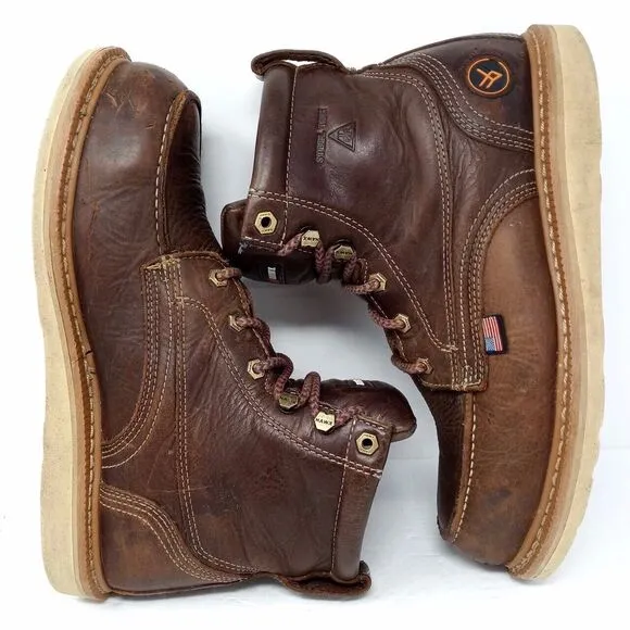 Hawx Made in USA Brown Leather Moc Wedge Steel Toe Boots - Men's 10 EE Wide