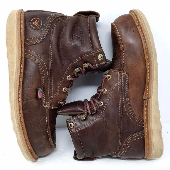 Hawx Made in USA Brown Leather Moc Wedge Steel Toe Boots - Men's 10 EE Wide
