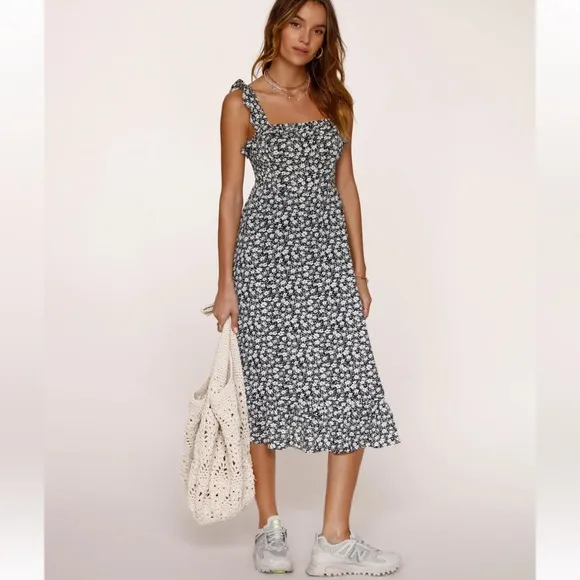Heartloom Black and White Floral Grant Midi Dress Size Large