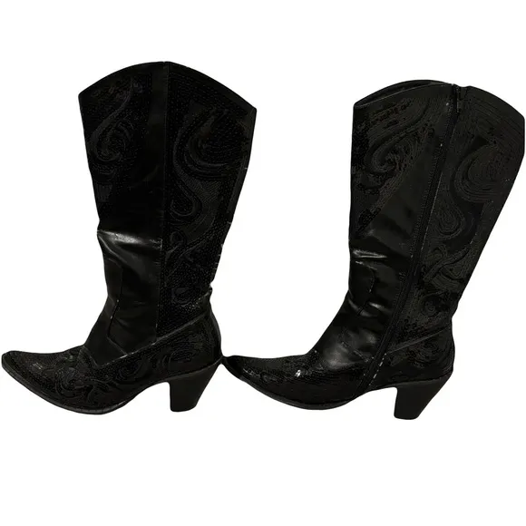 Helens Heart Black Tall Sequin Western Boots