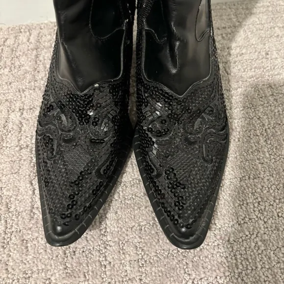 Helens Heart Black Tall Sequin Western Boots